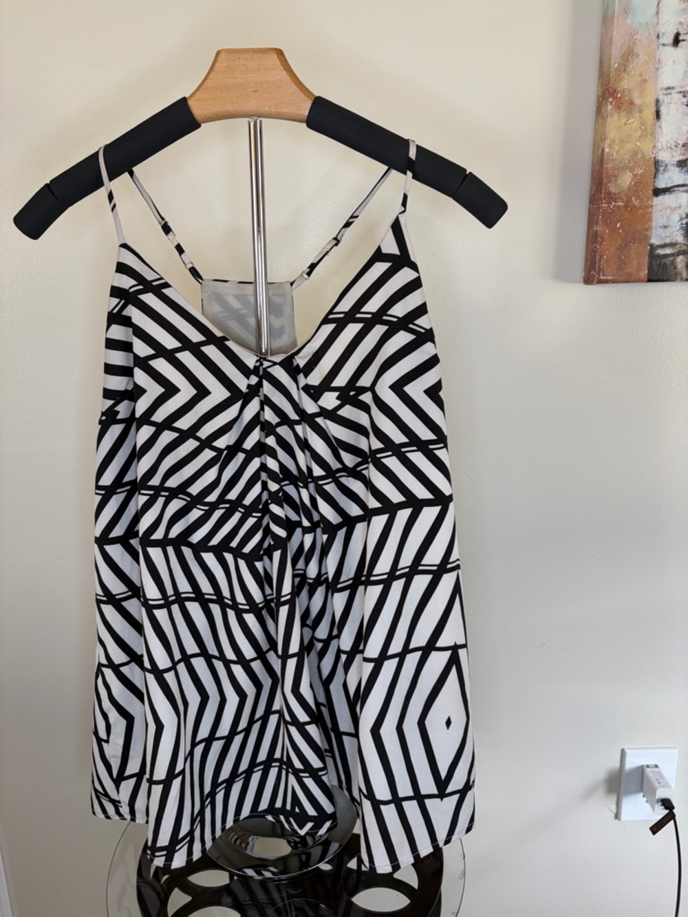 Greylin Black and White Geometric Spaghetti-Strap Mini Dress
